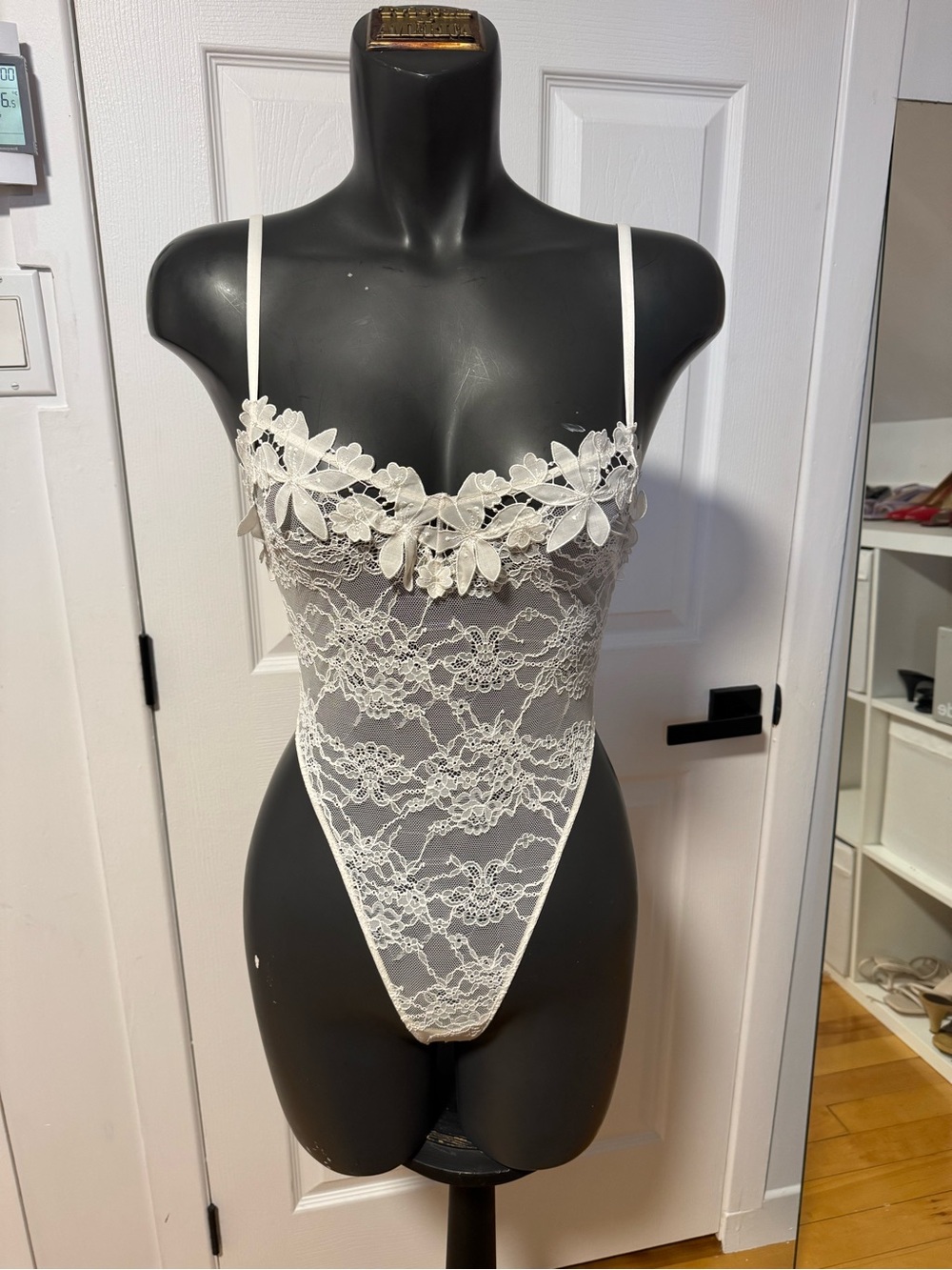 White Floral Lace Sheer Teddy Bodysuit - Women Intimates